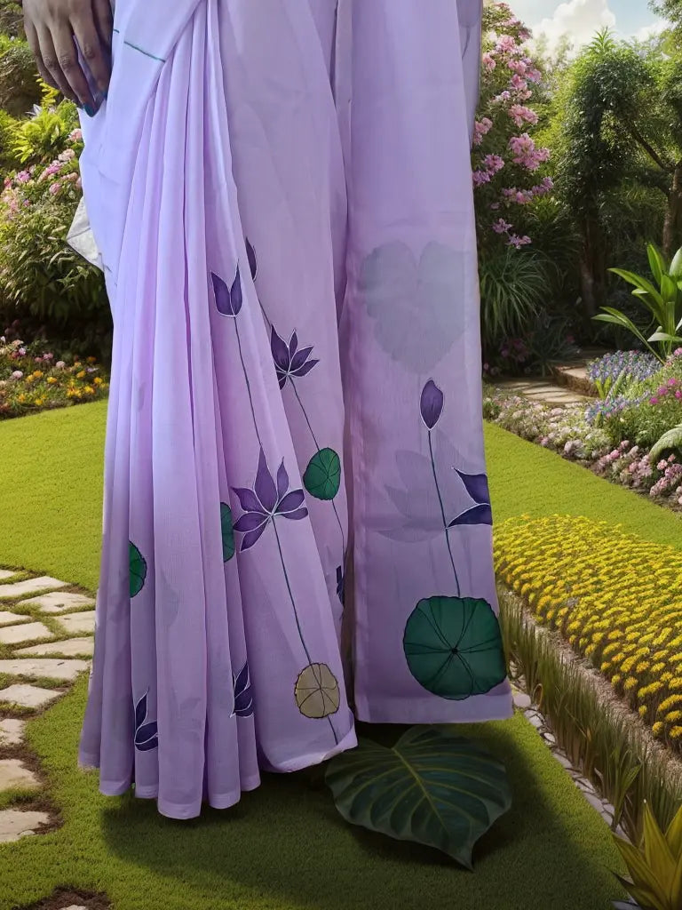 Hand painted Lavender Saree (Georgette) My Store