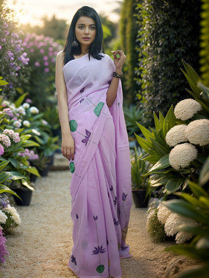 Hand painted Lavender Saree (Georgette) My Store