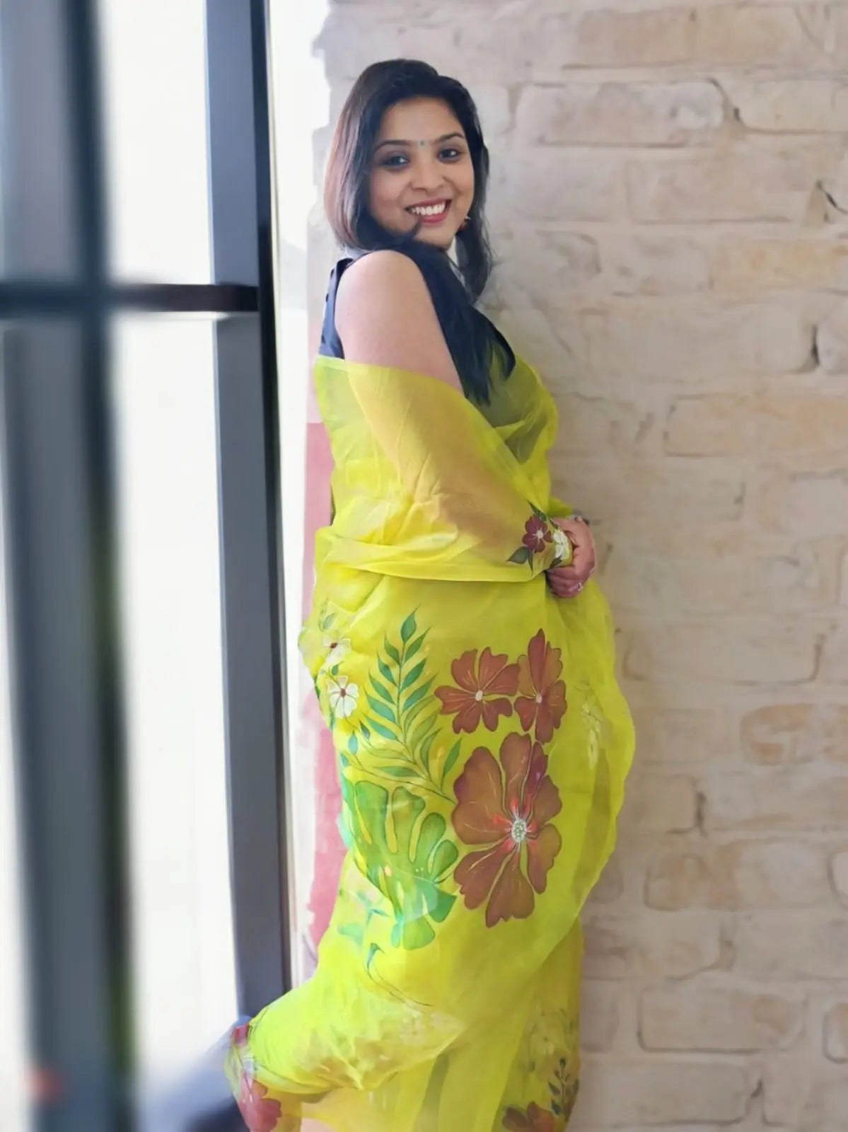 Hand Painted Green Organza Saree My Store