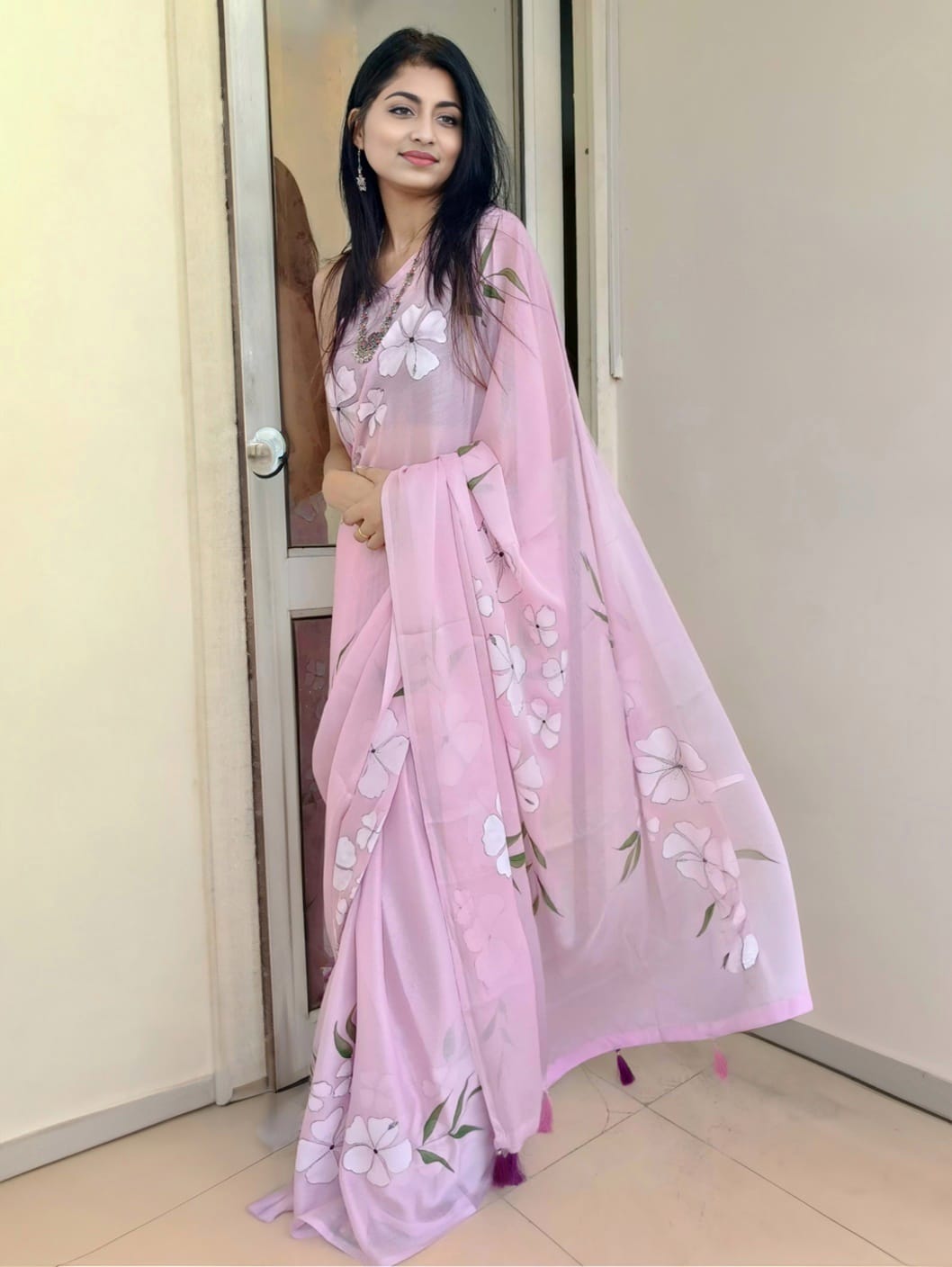 Chiffon Hand Painted Saree ReInvent: Affordable Hand-Painted Designer Sarees