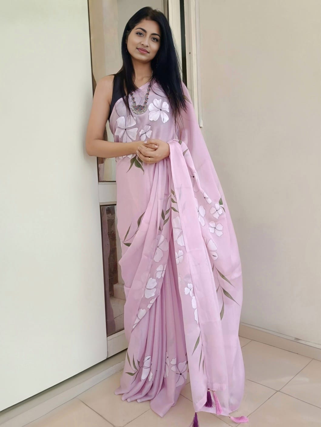 Chiffon Hand Painted Saree ReInvent: Affordable Hand-Painted Designer Sarees